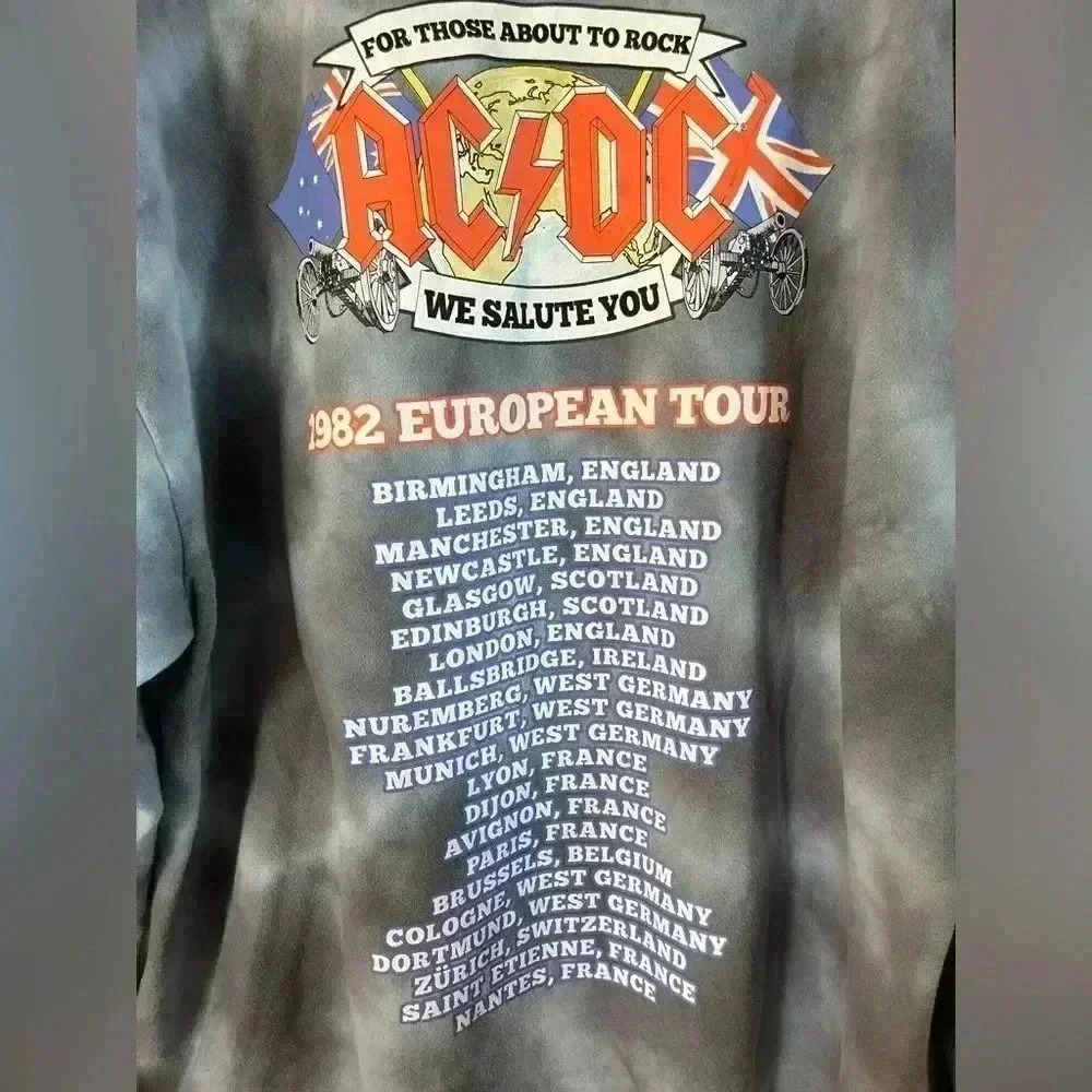 Oversized graphic AC/DC 1982 We Salute You European concert tour tydye hoodie XL - Picture 4 of 7